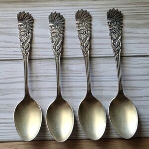 4 | Sterling Silver | Demitasse Native American Spoons | Gold Wash Bowls.